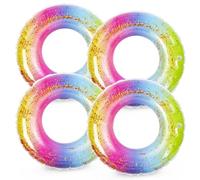 Whaline 4Pcs Inflatable Pool Floats Toys Swim Tubes Rings Glitter Rainbow Pool Tube for Boys Girls Outdoor Summer Swimming Pool Beach Party Favors Supplies