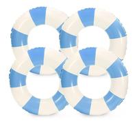 Whaline 4Pcs White Blue Inflatable Swimming Float Toys Classic Striped Swim Rings Fun Prints Pool Loungers Tube for Kids Boys Girls Summer Swimming Beach Party, 22.8 Inch
