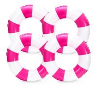 Whaline 4Pcs White Hot Pink Inflatable Swimming Float Toy Striped Swim Ring Fun Print Pool Lounger Tube for Teen Boy Girl Summer Swimming Beach Party, 22.8 Inch