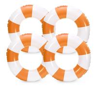Whaline 4Pcs White Orange Inflatable Swimming Float Toy Striped Swim Ring Fun Print Pool Lounger Tube for Teen Boy Girl Summer Swimming Beach Party, 22.8 Inch
