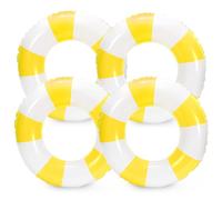 Whaline 4Pcs White Yellow Inflatable Swimming Float Toy Striped Swim Ring Fun Print Pool Lounger Tube for Teen Boy Girl Summer Swimming Beach Party, 22.8 Inch
