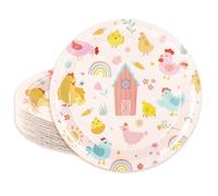 Whaline 50 Pcs Chicken Party Paper Plates Cartoon Little Chick Rainbow Disposable Dinner Plates Farm Animal Barnyard Tableware for Birthday Baby Shower Supplies Table Decor, 7 In