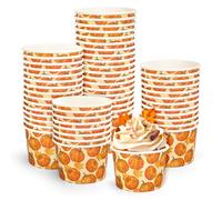 Whaline 50 Pcs Fall Pumpkin Snack Cups Watercolor Pumpkin Maple Leaves Disposable Bowls 9oz Ice Cream Dessert Treat Paper Bowls for Autumn Harvest Thanksgiving Party Food Supplies