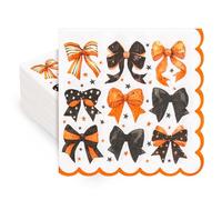 Whaline 50 Pcs Halloween Bow Paper Napkins Black Orange Bowknot Scalloped Disposable Napkins Luncheon Dinner Napkin for Birthday Trick or Treat Party Table Supplies