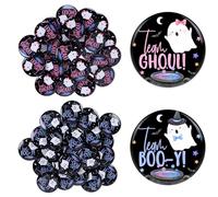 Whaline 50 Pcs Halloween Ghost Gender Reveal Button Pins Team Girl Boy Buttons Badges for Baby Shower Party Favors Game Supplies, 1.8 In