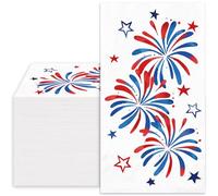Whaline 50 Pcs Patriotic Guest Napkins Disposable Napkins Red Blue Firework Star Dinner Hand Paper Napkin for 4th of July Independence Day Party Bathroom Tableware Supplies