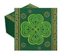 Whaline 50 Pcs St. Patrick's Day Paper Napkins Green Shamrock Disposable Napkins Lucky Clover Luncheon Dinner Napkins for Irish Holiday Birthday Party Table Supplies