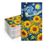 Whaline 50 Pcs Starry Night Sunflower Guest Napkins Disposable Napkins Van Gogh Floral Dinner Hand Paper Napkin for Bathroom Summer Birthday Party Table Supplies
