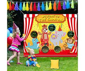 Whaline 50" x 40" Carnival Toss Game with 4 Bean Bags Circus Backdrop Throwing Game Banner Fun Carnival Outdoor Game for Family Theme Party Activities Carnival Decoration Supplies