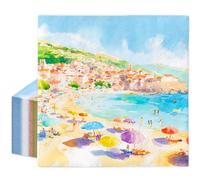 Whaline 50Pcs Beach Paper Napkins Disposable Napkin Watercolor Sea Shore Sand Luncheon Dinner Napkins for Summer Party Supplies Tableware Decor