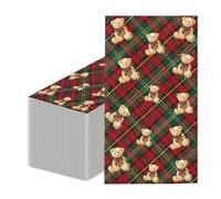 Whaline 50Pcs Christmas Bear Guest Napkins, Red Green Buffalo Plaids
