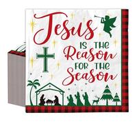 Whaline 50Pcs Christmas Nativity Paper Napkin Plaid Christian Disposable Napkin Holy Night Dessert Dinner Hand Napkin for Xmas Holiday Party Supplies