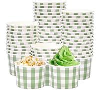 Whaline 50Pcs Disposable Paper Cups Sage Green Plaid Treat Snack Bowls 6.5oz Paper Cups Ice Cream Bowl for Wedding Birthday Bride Shower Party Supplies Table Decorations