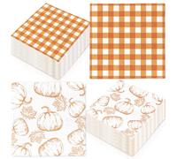 Whaline 50Pcs Fall Paper Napkin Pumpkin Maple Leaves Plaid Disposable Luncheon Napkins Dinner Hand Napkins for Autumn Harvest Thanksgiving Party Table Decor