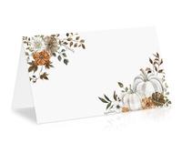Whaline 50Pcs Fall Place Cards 2 x 3.5 Inch Watercolor Pumpkin Floral Tent Name Cards Autumn Blank Seat Assignment Labels for Thanksgiving Wedding Birthday Party Table Setting Supplies