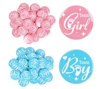 Whaline 50Pcs Gender Reveal Pins Pink Blue Team Boy or Girl Brooch Button Badge Pin for Baby Shower Birthday Party Favor Games Supplies