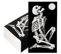 Whaline 50Pcs Halloween Guest Napkins Disposable Spooky Skeleton Paper Napkin Black Dinner Hand Napkins for Home Kitchen Bathroom Party Supplies Tableware Decor