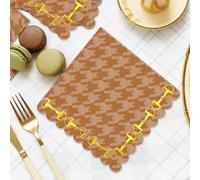Whaline 50Pcs Houndstooth Scalloped Cocktail Napkins Gold Foil Brown Disposable Paper Napkin Horseshoe Buckle Beverage Napkin for Western Birthday Farm Party Tableware