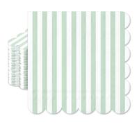 Whaline 50Pcs Light Green Striped Cocktail Napkins Scalloped Disposable Paper Napkin Stripe Beverage Napkins for Birthday Baby Shower Wedding Party Supplies