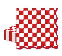Whaline 50Pcs Red Plaid Cocktail Napkins Scalloped Checkered Disposable Paper Napkin Red White Gingham Beverage Napkins for Wedding Birthday That's Amore Party Supplies