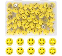 Whaline 50Pcs Resin Happy Face Push Pins Smile Face Decorative Thumb Tucks Cute Yellow Cork Board Thumbtacks for Bulletin Board Photo Wall Decor Office Supplies