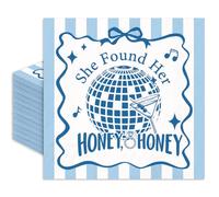 Whaline 50Pcs She Found Her Honey Honey Cocktail Napkins Blue Stripe Disco Ball Disposable Napkins Bachelorette Party Beverage Napkin for Summer Wedding Bridal Shower Supplies