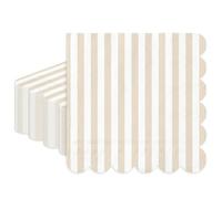 Whaline 50Pcs Stripe Scalloped Cocktail Napkins Brown White Paper Napkins Modern Disposable Beverage Napkin for Birthday Wedding Baby Bridal Shower Party Supplies