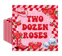 Whaline 50Pcs Two Dozen Roses Cocktail Napkins Western Theme Disposable Napkins Pink Red Disco Rose Cowgirl Beverage Napkin for 2nd Birthday Rodeo Party Supplies