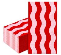 Whaline 50Pcs Wavy Stripe Guest Napkins Disposable Napkin Red Pink Dinner Hand Paper Napkins for Wedding Birthday Bridal Baby Shower Party Supplies