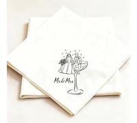 Whaline 50Pcs Wedding Cocktail Napkins Groom and Bride Paper Napkins Mr. & Mrs. Disposable Beverage Napkin for Wedding Bridal Shower Engagement Party Supplies