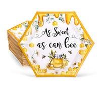 Whaline 50Pcs World Bee Day Paper Plates Watercolor Honey Hexagonal Disposable Plates Sweet as Can Bee Tableware for Baby Shower Birthday Party Decor