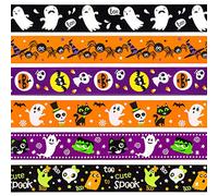 Whaline 6 Assorted Halloween Ribbons, 12 Yards (6 x 2 Yards) Grosgrain Satin Fabric Ribbon for DIY Crafts, Holiday Gifts Wrapping, Halloween Party Decoration, 25mm Wide