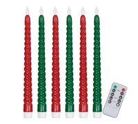 Whaline 6 Pcs Christmas LED Flameless Spiral Candles with Remote Battery Operated Taper Candles Xmas Red Green Electric Candle Boxed for Party Home Table Centerpiece Decor