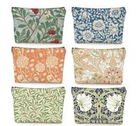 Whaline 6 Pcs Spring Makeup Bag Cosmetic Bag Retro Aesthetics Floral Flower Canvas Portable Toiletry Bags for Women Girls Mom Friends Travel Birthday Graduation Gifts, 9.8 x 7.5 x 2 Inch