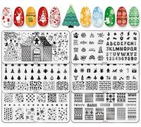 Whaline 6 Pieces Christmas Nail Art Stamping Plates Kit Christmas Tree Snowflakes Gingerbread Sweater Image Stamp Templates Holiday Nail Art Plates for Xmas DIY Print Manicure Salon Design Gift