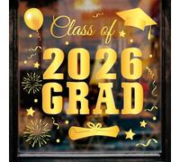 Whaline 6 Sheet Class of 2025 Graduation Window Clings Foil Gold Congrats Grad Reusable Window Decals for Home School Classroom Party Window Decor