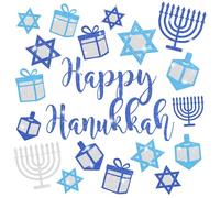 Whaline 6 Sheets Glitter Hanukkah Window Clings Window Decal Chanukah Star Menorah Reusable Anti-Collision Windows Decor for Home Classroom Office Party Supplies
