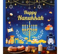 Whaline 6 Sheets Hanukkah Window Clings Foil Blue-Gold Menorah Hexagram Star Reusable Window Decals for Home School Office Chanukah Party Decor