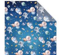 Whaline 6 Sheets Space Wrapping Paper - No Roll - Blue Astronaut Planet Wrapping Paper Flat Folded for Birthday, Baby Shower, Crafts, 50 x 70 cm