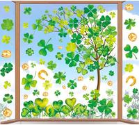 Whaline 6 Sheets St. Patrick's Day Window Clings Large Watercolor Clover Tree Window Decals Double-Sided Irish Holiday Windows Decor for Spring Party Home School Office Accessories