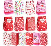 Whaline 60 Pack Valentine's Day Paper Gift Bags Heart Love Bags for Valentine Party Favors, Classroom, Galentines Day, Sweetest Day, Goodies and Treats