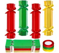 Whaline 60 Packs Christmas Cracker Kit No Snap DIY Red Green Gold Color Xmas Paper Cracker Candy Boxes with Ribbon for Holiday Party Dinner Table Decor Favors