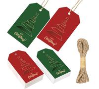 Whaline 60 Pcs Christmas Paper Gift Tags Red Green Xmas Tree Hanging Name Tags with Hemp Rope 2 Designs Label Tag for Xmas Winter Party Favor Decoration Supplies