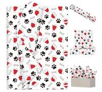 Whaline 60 Pcs Christmas Tissue Paper Santa Hat Dog Paw Bone Wrapping Paper Decorative Art Tissue for Xmas Winter DIY Craft Packing, 14 x 20 Inch