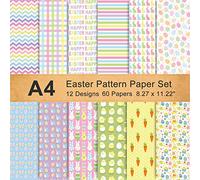 Whaline 60 Sheet Double-Sided Easter Pattern Paper Set A4 Size 12 Designs Easter Bunny Rabbit Egg Craft Paper Holiday Decorative Origami Paper for Card Making Die Cuts Scrapbook Gift Decoration