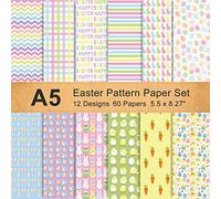 Whaline 60 Sheet Double-Sided Easter Pattern Paper Set A5 Size 12 Designs Easter Bunny Rabbit Egg Craft Paper Holiday Decorative Origami Paper for Card Making Die Cuts Scrapbook Gift Decoration