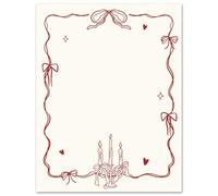 Whaline 60 Sheets Red Bow Candle Stationery Letterhead Paper Vintage Letter Writing Paper for Notes Greeting Cards Wedding Party Invitation Office Printing, 8.5 x 11 Inch, Single Sided