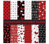 Whaline 60 Sheets Valentine Pattern Paper Red Black Heart Love Scrapbook Specialty Paper Doodle Decorative Craft Paper For DIY Card Making Photo Album Journal Decoration, 5.5 x 8.3 Inch