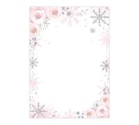 Whaline 60 Sheets Winter Stationery Letterhead Paper Single-Sided Print Christmas Pink Floral Snowflake Letter Writing Paper for Notes Greeting Cards Invitation Office Printing, 8.5 x 11 Inch