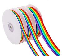 Whaline 60 Yards / 55 Meters Rainbow Grosgrain Ribbons, Double Sided Rainbow Stripes Ribbons for Wrapping Gift Party Decoration Gay Pride Day DIY Handmade Crafts (1cm, 1.5cm, 2.5cm in Width)